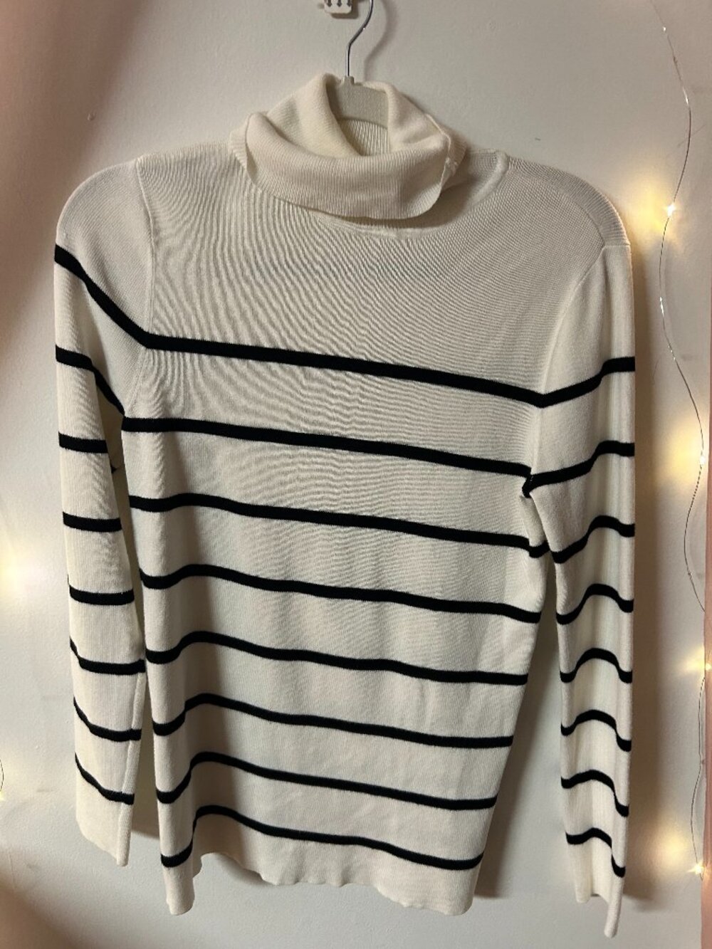 Chico's Striped Turtleneck Sweater Cream Black Long Sleeve Size 1